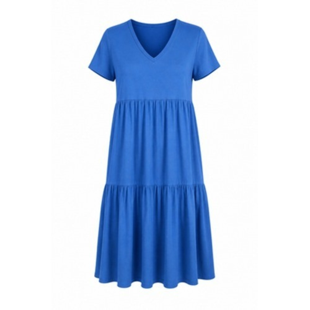 The Vermont Country Store Dress L Blue T-Shirt Swing Tiered Cotton Minimalist